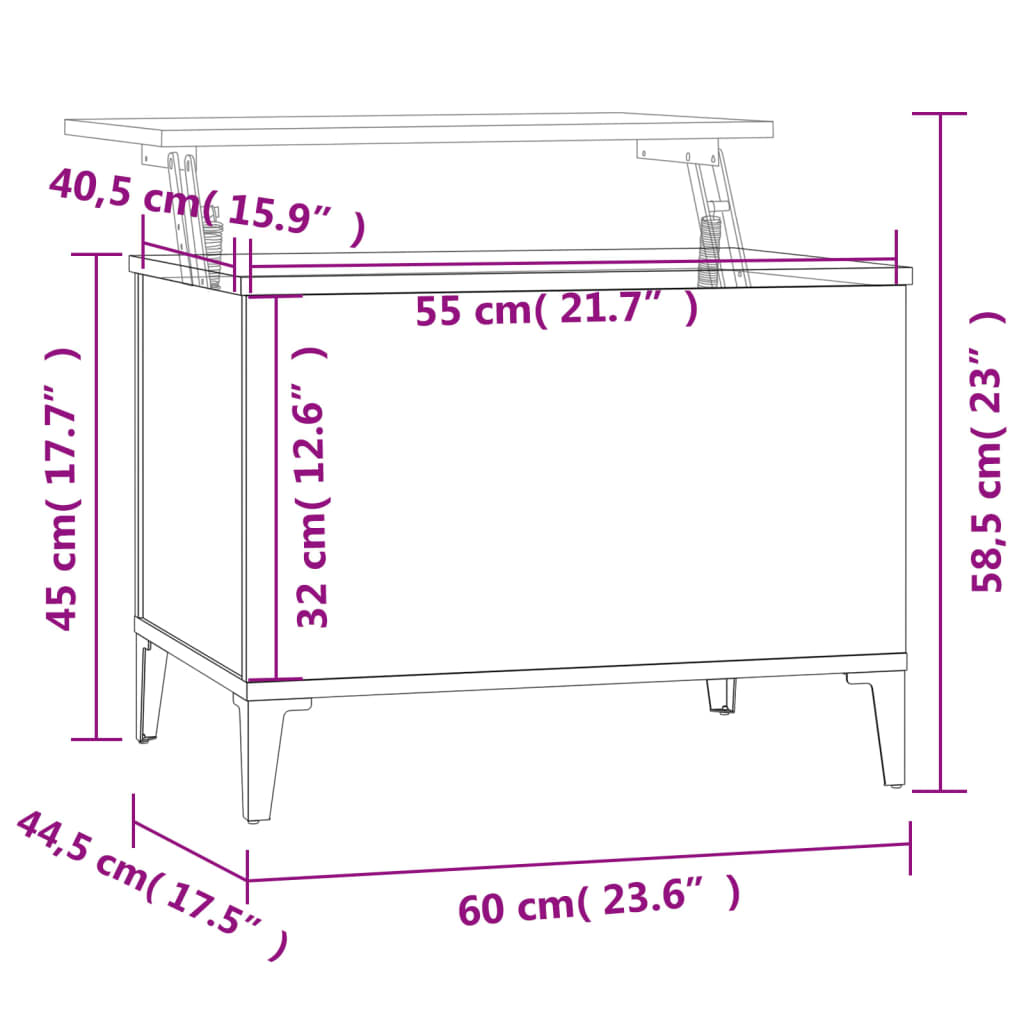 Mesa centro 60x44,5x45 cm derivados de madeira branco brilhante