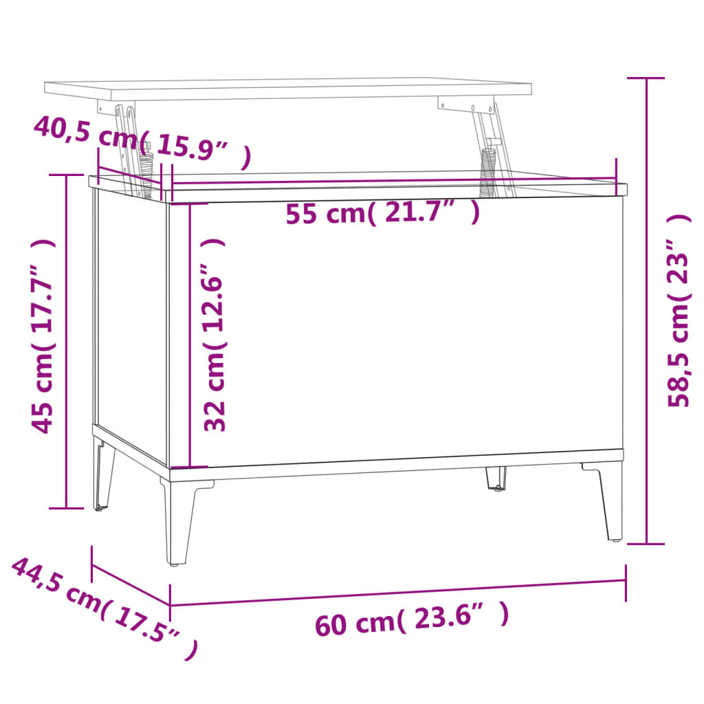 Mesa de centro 60x44,5x45 cm derivados madeira carvalho sonoma