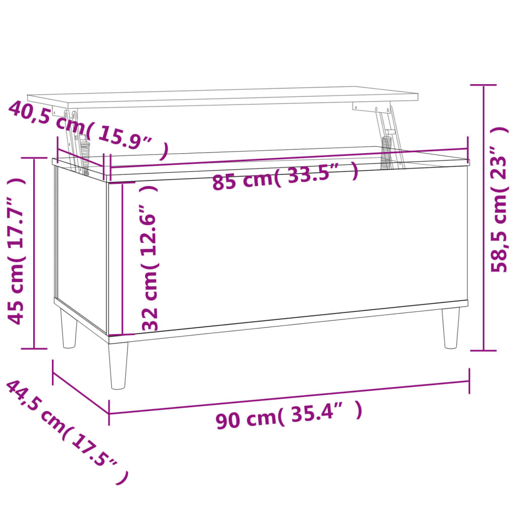 Mesa centro 90x44,5x45 cm derivados de madeira branco brilhante