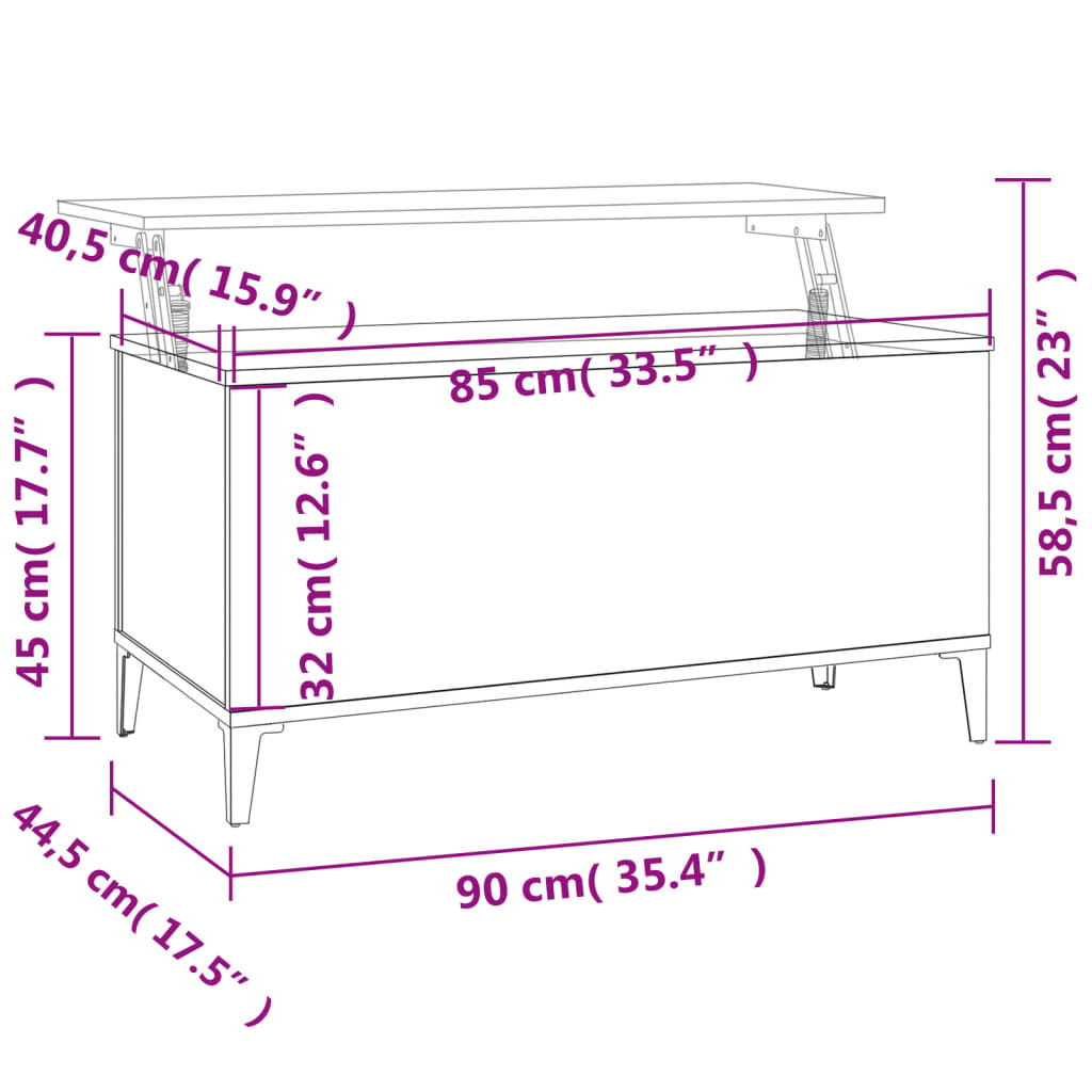 Mesa de centro 90x44,5x45 cm derivados madeira carvalho sonoma