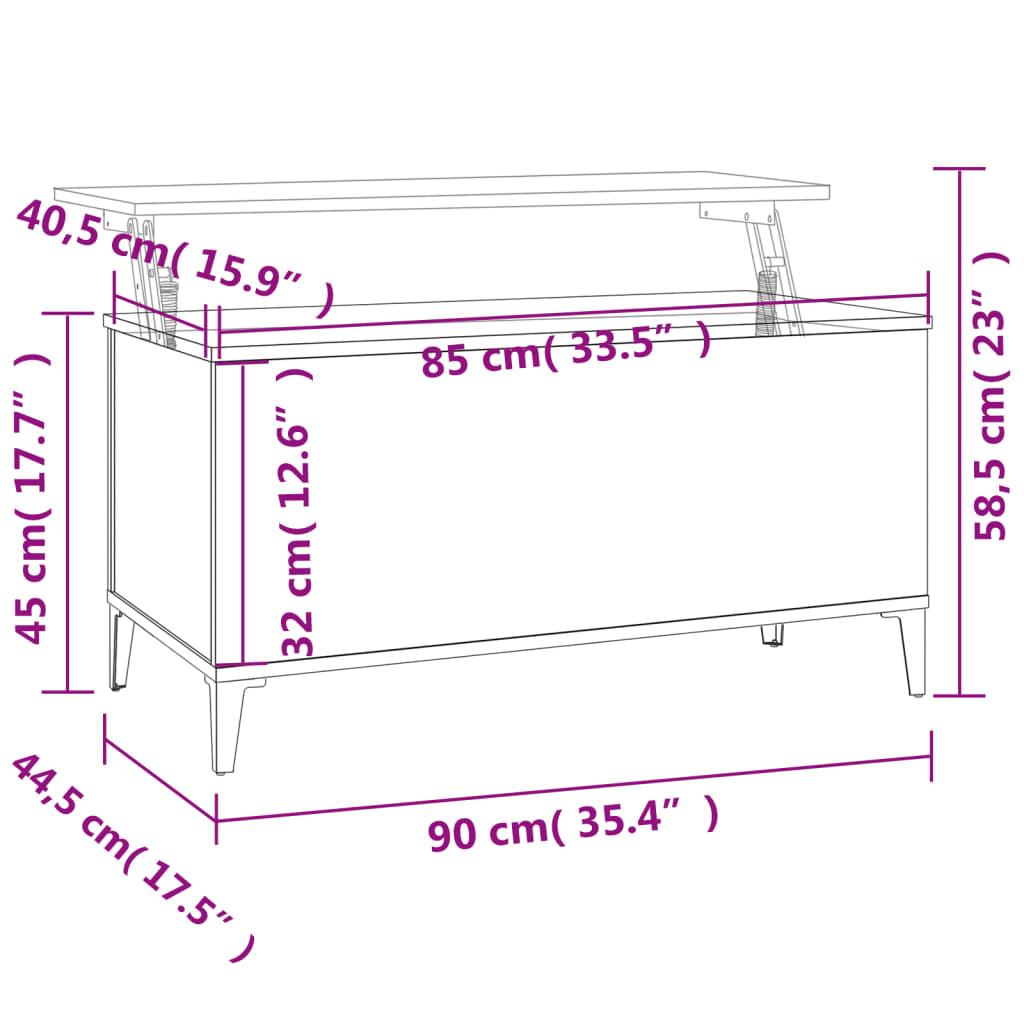 Mesa de centro 90x44,5x45 cm derivados de madeira cinza sonoma