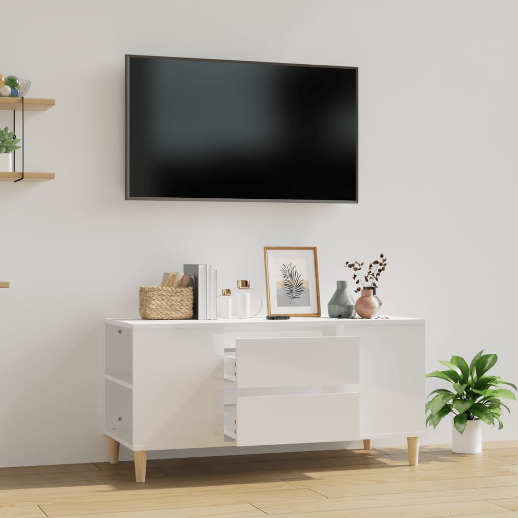 Móvel p/ TV 102x44,5x50 cm derivados madeira branco brilhante