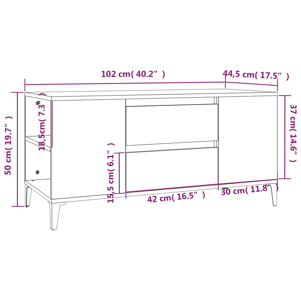 Móvel de TV 102x44,5x50 cm derivados de madeira preto