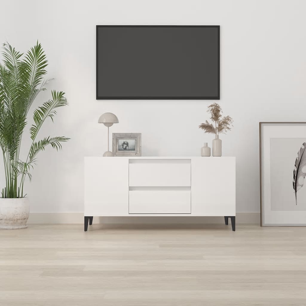 Móvel p/ TV 102x44,5x50 cm derivados madeira branco brilhante