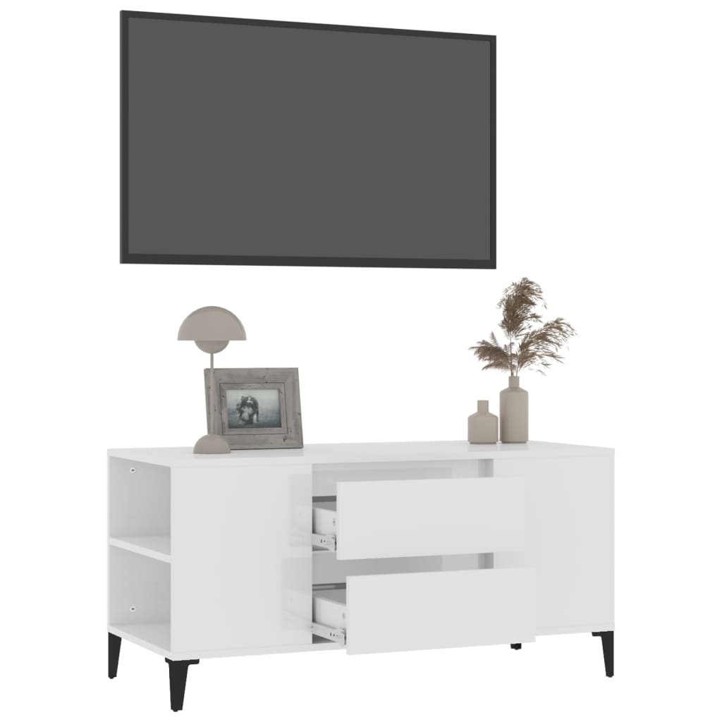 Móvel p/ TV 102x44,5x50 cm derivados madeira branco brilhante