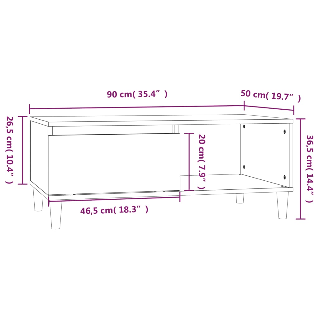 Mesa de centro 90x50x36,5 cm derivados madeira cinzento sonoma