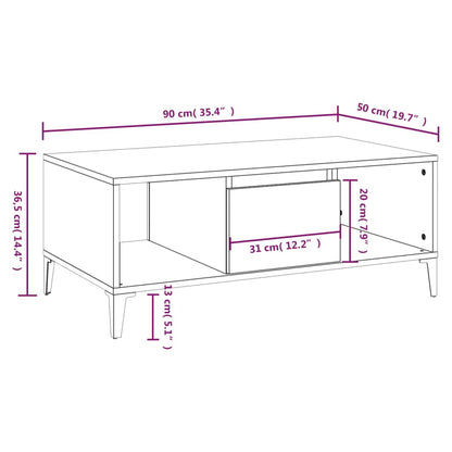 Mesa de centro 90x50x36,5 cm derivados madeira cinzento sonoma