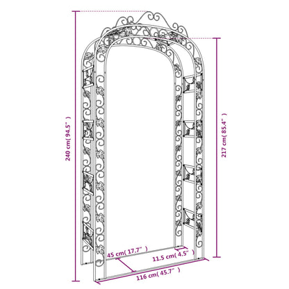 Arco de jardim 116x45x240 cm aço preto