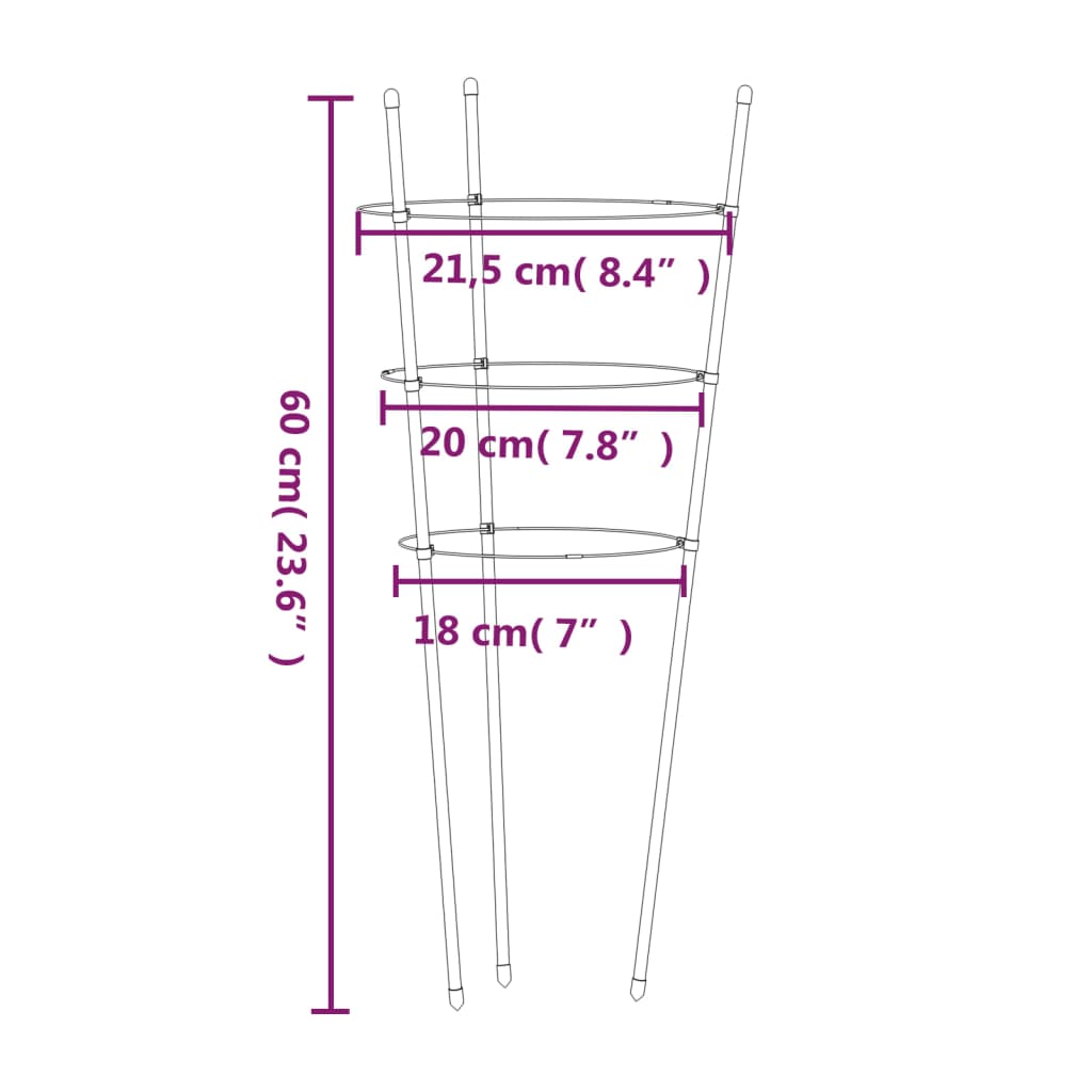 Suportes p/ plantas de jardim c/ 3 anéis 5 pcs 60 cm aço verde