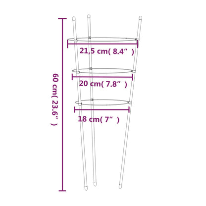 Suportes p/ plantas de jardim c/ 3 anéis 5 pcs 60 cm aço verde