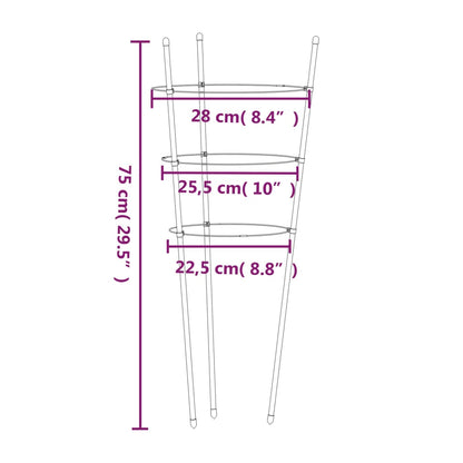 Suportes p/ plantas de jardim c/ 3 anéis 5 pcs 75 cm aço verde