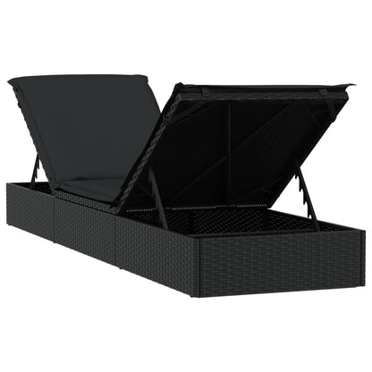 Espreguiçadeiras com mesa 2 pcs vime PE preto