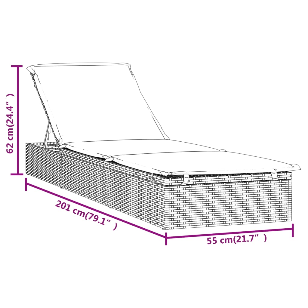 Espreguiçadeiras com mesa 2 pcs vime PE preto