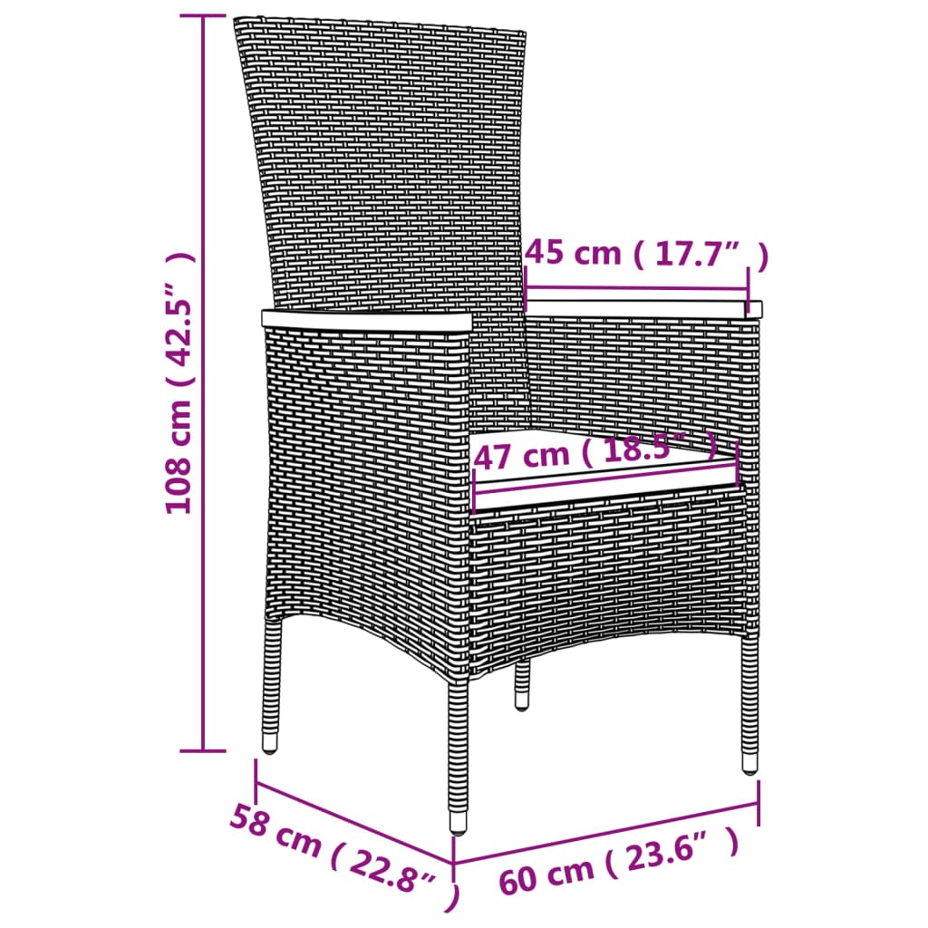 Cadeiras de jardim c/ almofadões 4 pcs vime PE cinzento