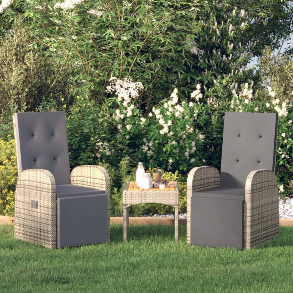 Cadeiras de jardim reclináveis c/ almofadões 2pcs vime PE cinza