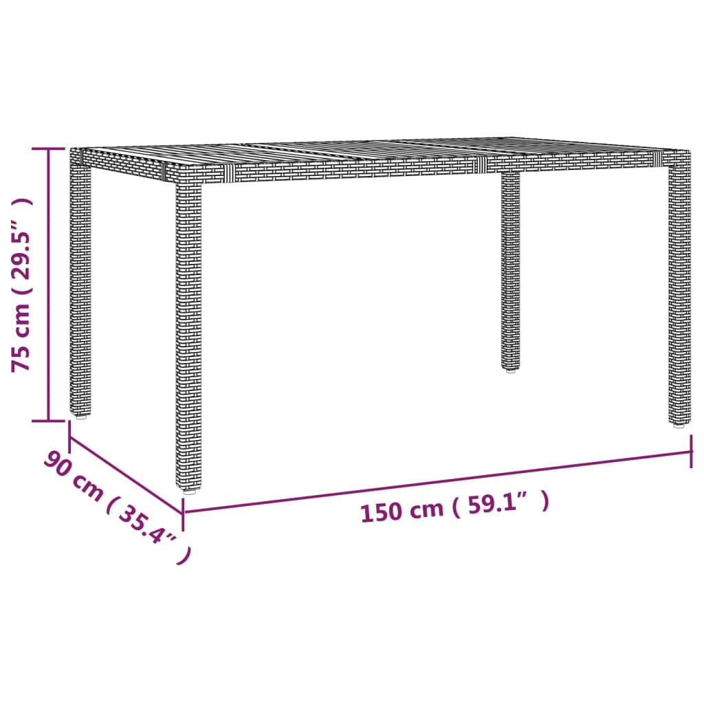 Mesa de jardim c/ tampo de madeira vime PE/acácia maciça preto