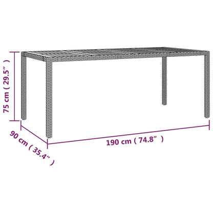 Mesa de jardim c/ tampo de madeira vime PE/acácia maciça preto