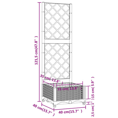 Vaso/floreira jardim c/ treliça 40x40x121,5 cm PP cinza-claro