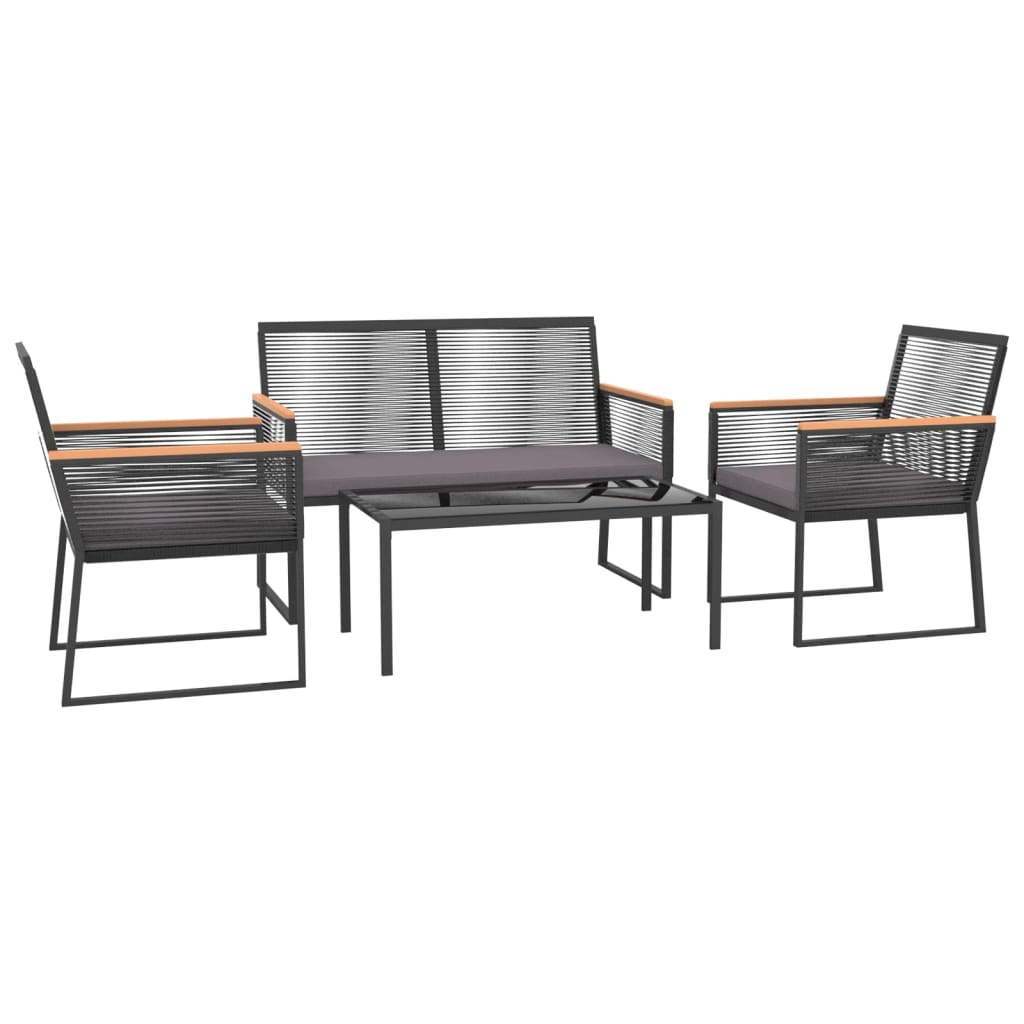 4 pcs conjunto lounge de jardim c/ almofadões aço preto