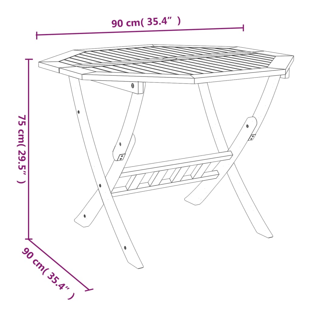 Mesa de jardim dobrável 90x75 cm madeira de acácia maciça