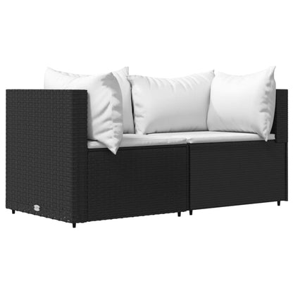 3 pcs conjunto lounge de jardim c/ almofadões vime PE preto