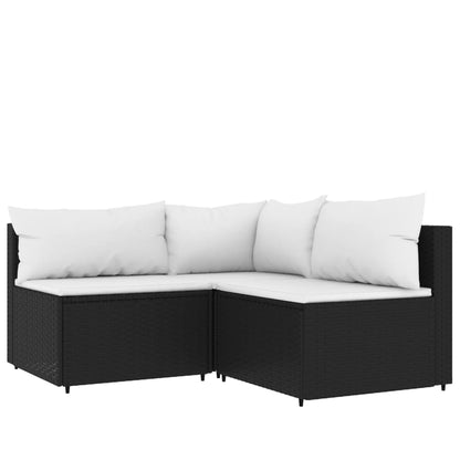 4 pcs conjunto lounge de jardim c/ almofadões vime PE preto