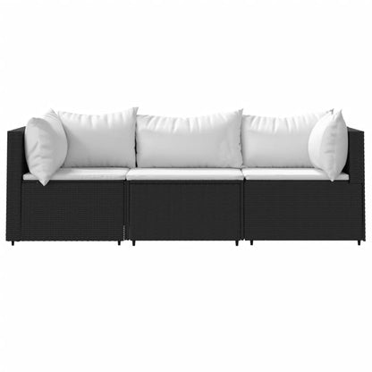 3 pcs conjunto lounge de jardim c/ almofadões vime PE preto