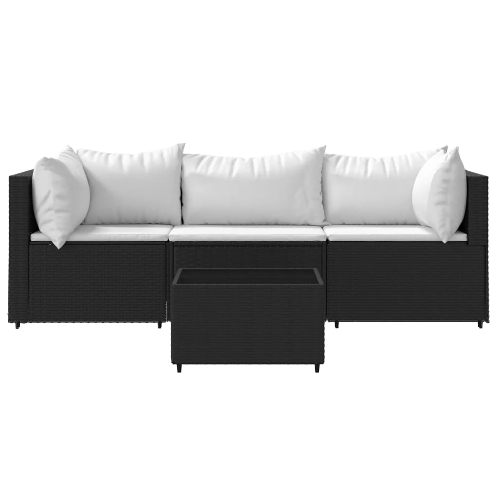 4 pcs conjunto lounge de jardim c/ almofadões vime PE preto