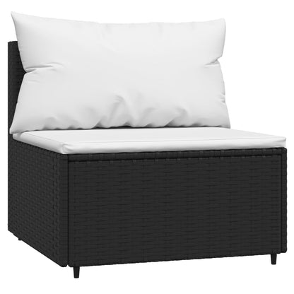 4 pcs conjunto lounge de jardim c/ almofadões vime PE preto