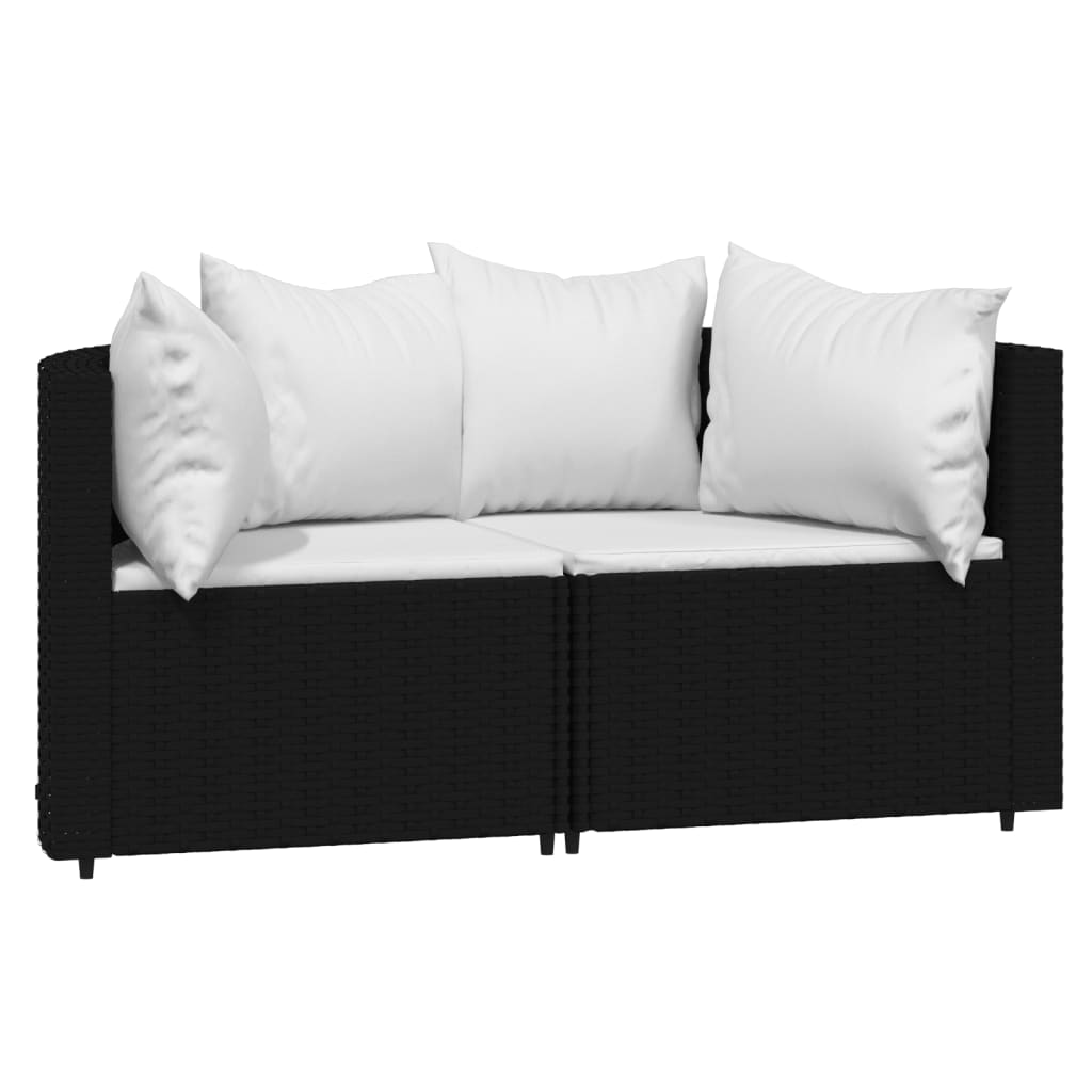 3 pcs conjunto lounge de jardim c/ almofadões vime PE preto