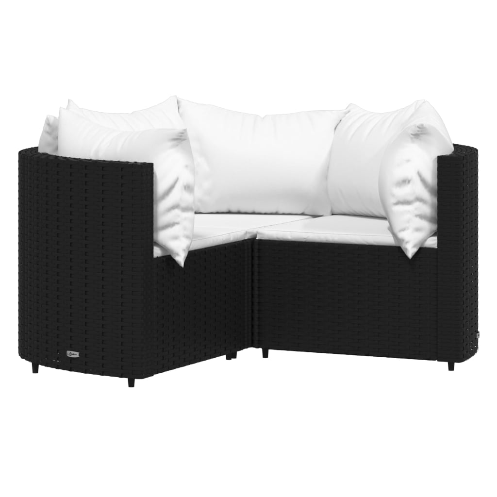 4 pcs conjunto lounge de jardim c/ almofadões vime PE preto