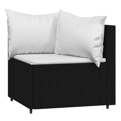 4 pcs conjunto lounge de jardim c/ almofadões vime PE preto