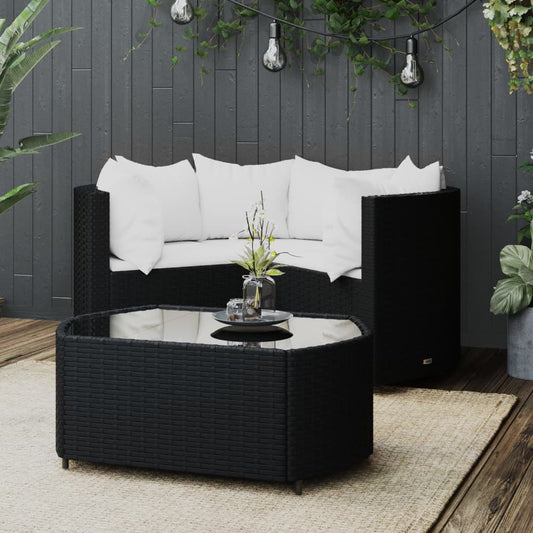 4 pcs conjunto lounge de jardim c/ almofadões vime PE preto