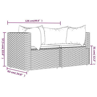 Sofás de canto para jardim com almofadões 2pcs vime PE castanho