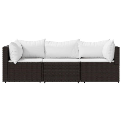 3 pcs conjunto lounge jardim c/ almofadões vime PE castanho