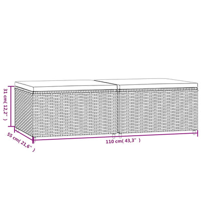 Apoios de pés para jardim com almofadões 2 pcs vime PE castanho