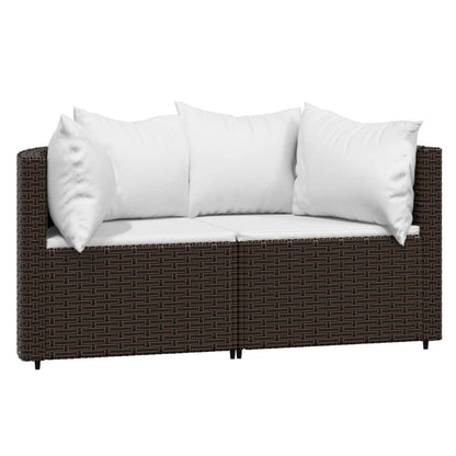 3 pcs conjunto lounge jardim c/ almofadões vime PE castanho