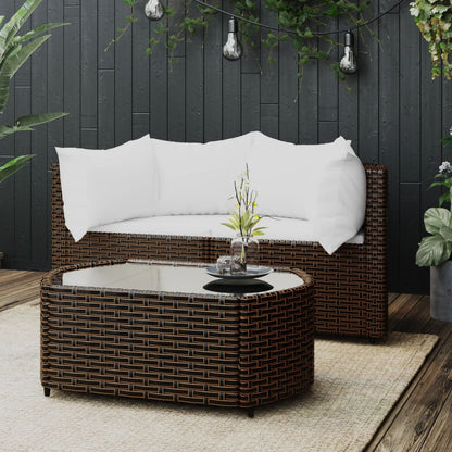 3 pcs conjunto lounge jardim c/ almofadões vime PE castanho