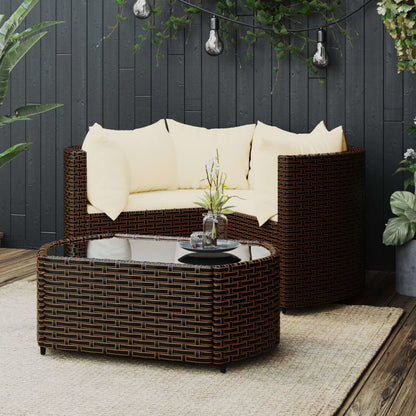 4 pcs conjunto lounge jardim c/ almofadões vime PE castanho