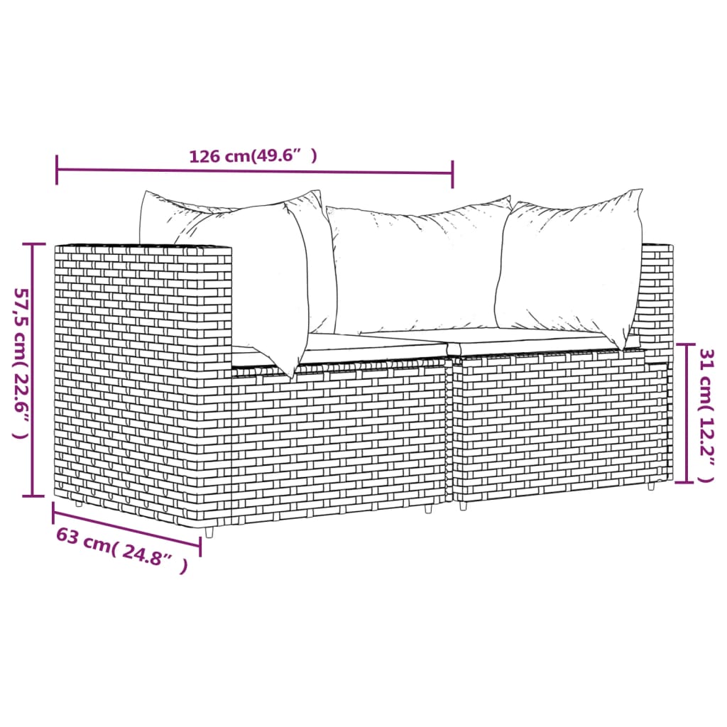 Sofás de canto p/ jardim c/ almofadões 2 pcs vime PE cinzento