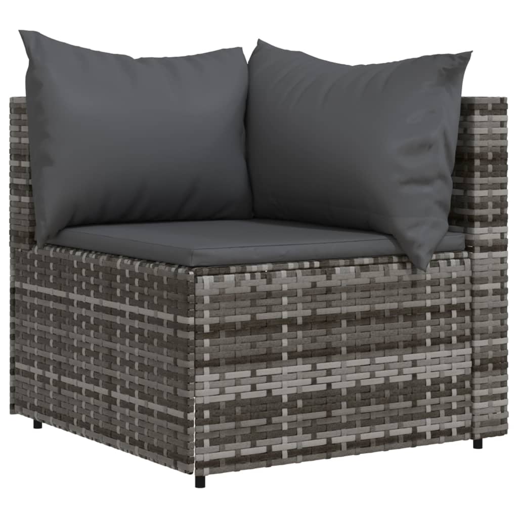 3 pcs conjunto lounge de jardim c/ almofadões vime PE cinzento