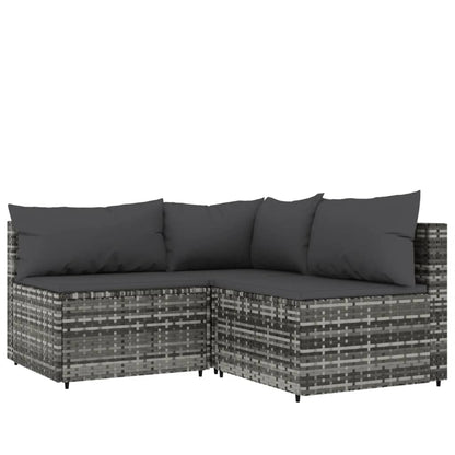 4 pcs conjunto lounge de jardim c/ almofadões vime PE cinzento