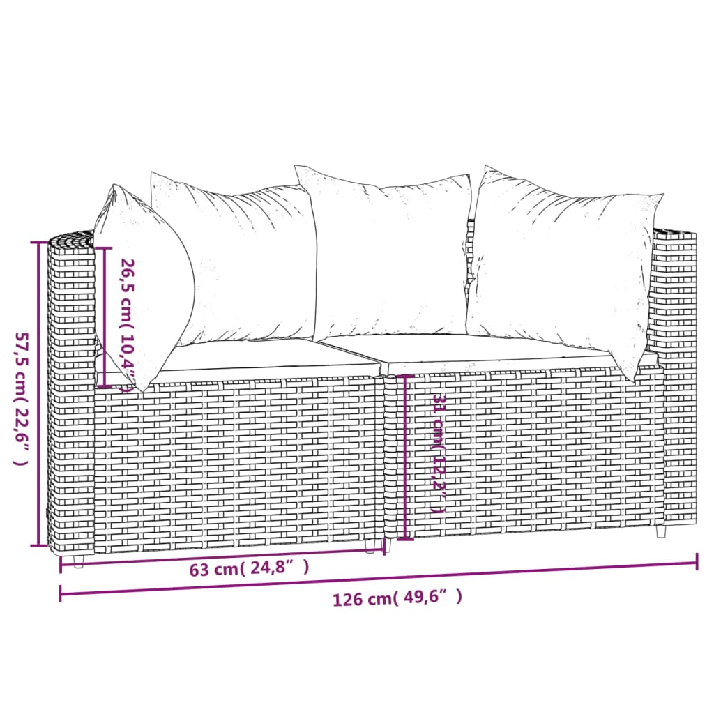 Sofás de canto p/ jardim c/ almofadões 2 pcs vime PE cinzento