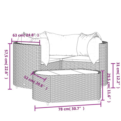 4 pcs conjunto lounge de jardim c/ almofadões vime PE cinzento