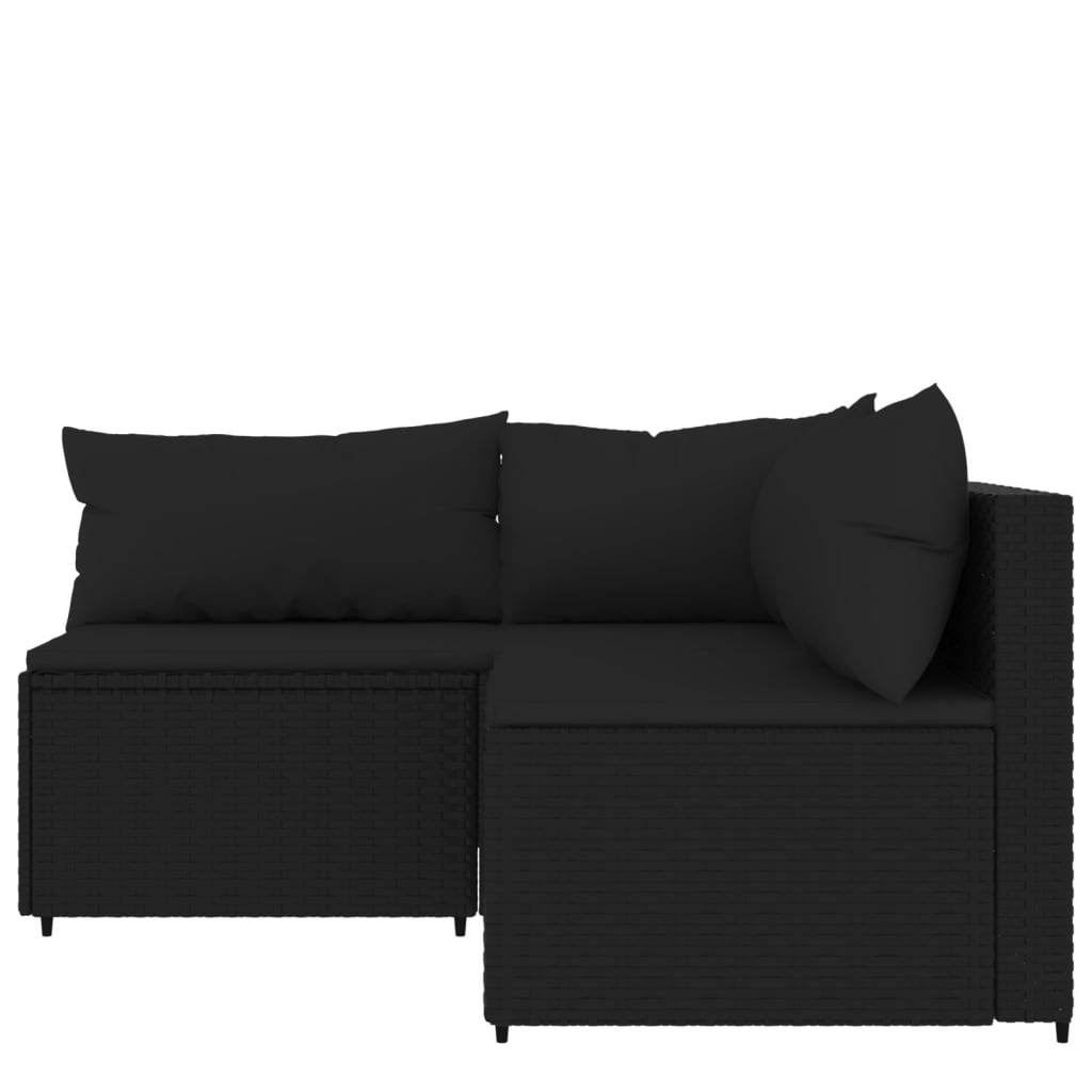 3 pcs conjunto lounge de jardim c/ almofadões vime PE preto