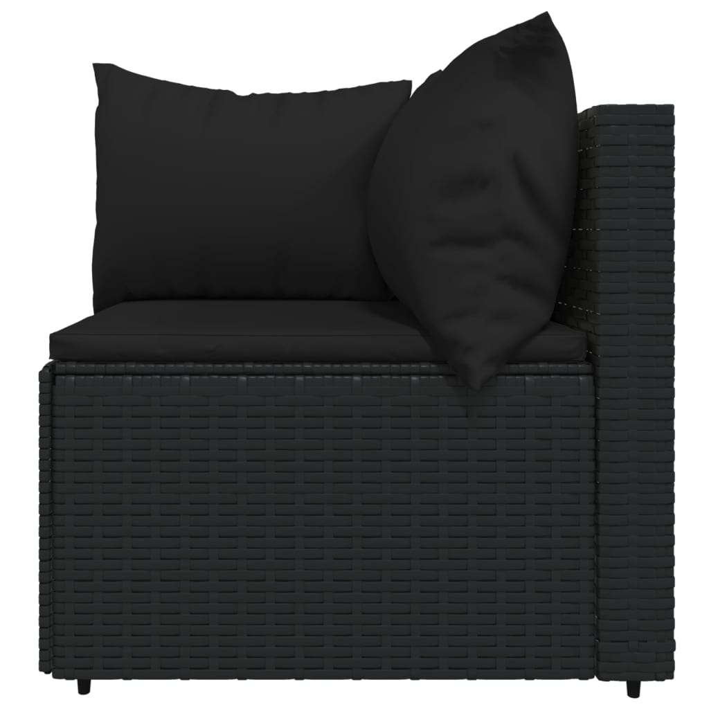 3 pcs conjunto lounge de jardim c/ almofadões vime PE preto