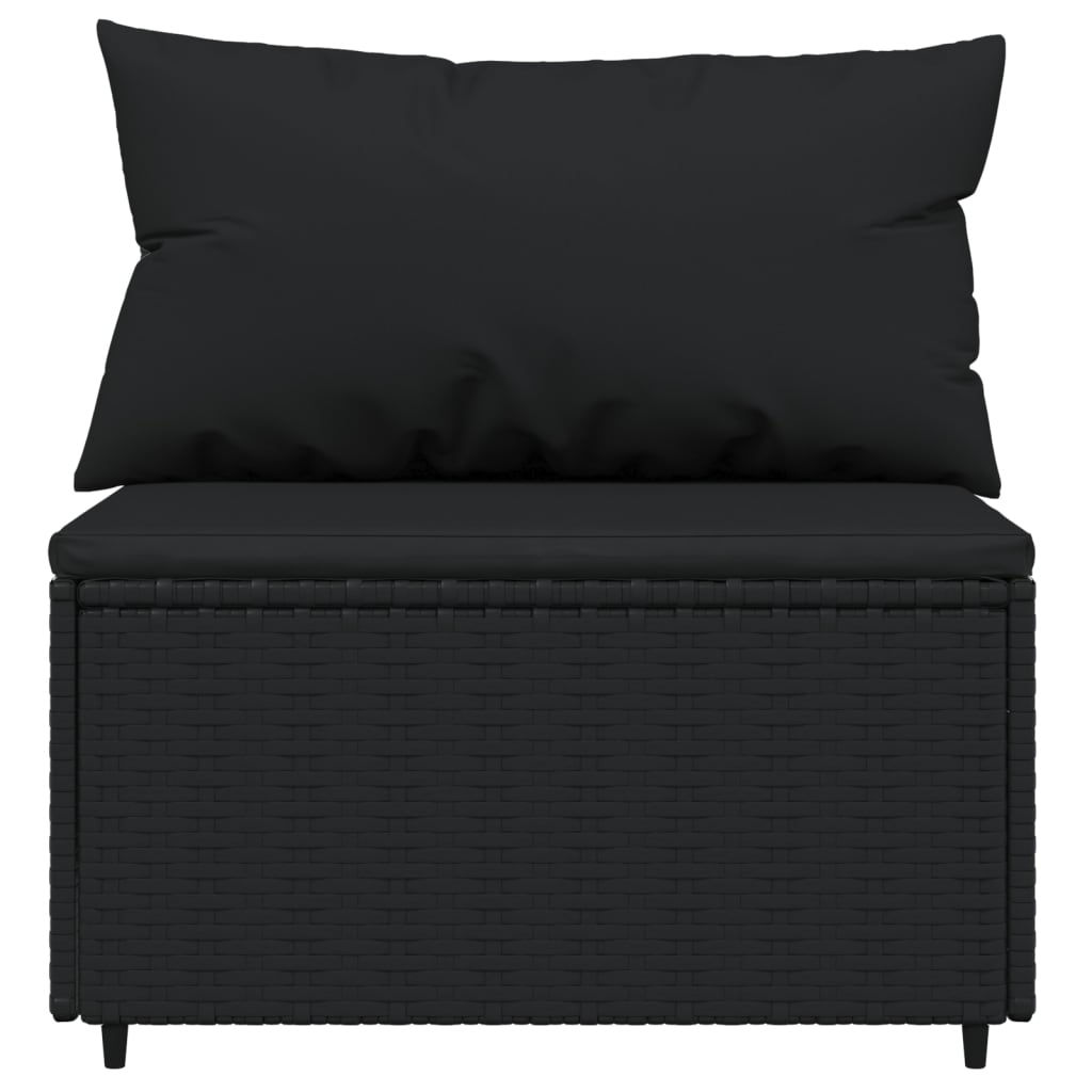 3 pcs conjunto lounge de jardim c/ almofadões vime PE preto