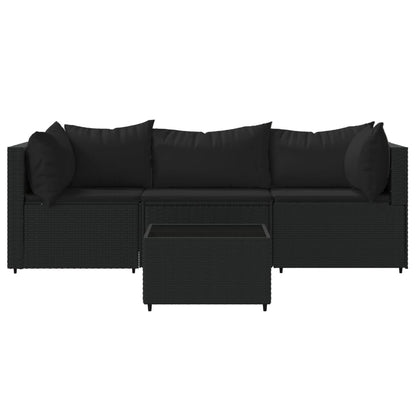 4 pcs conjunto lounge de jardim c/ almofadões vime PE preto