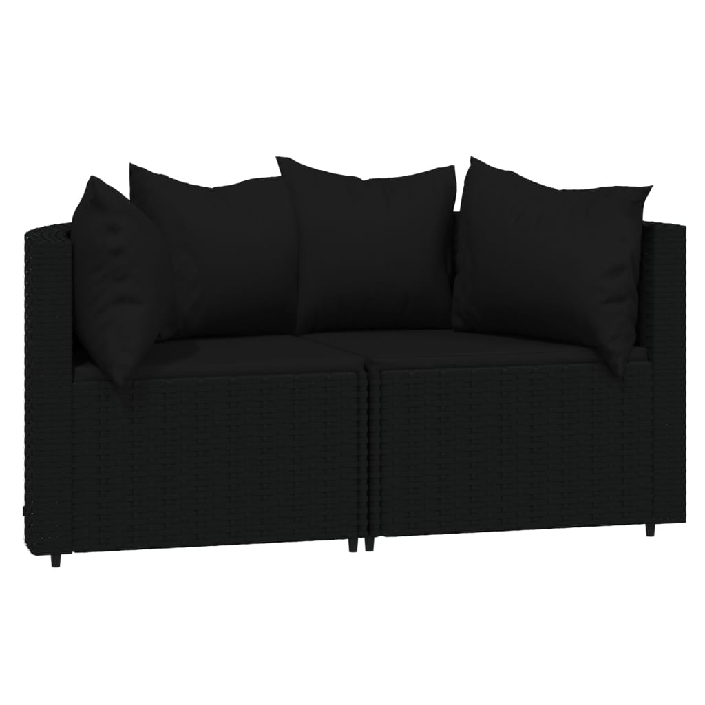 3 pcs conjunto lounge de jardim c/ almofadões vime PE preto