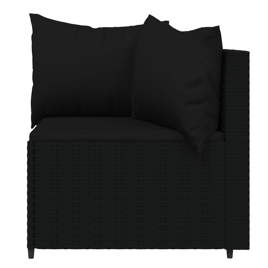 3 pcs conjunto lounge de jardim c/ almofadões vime PE preto